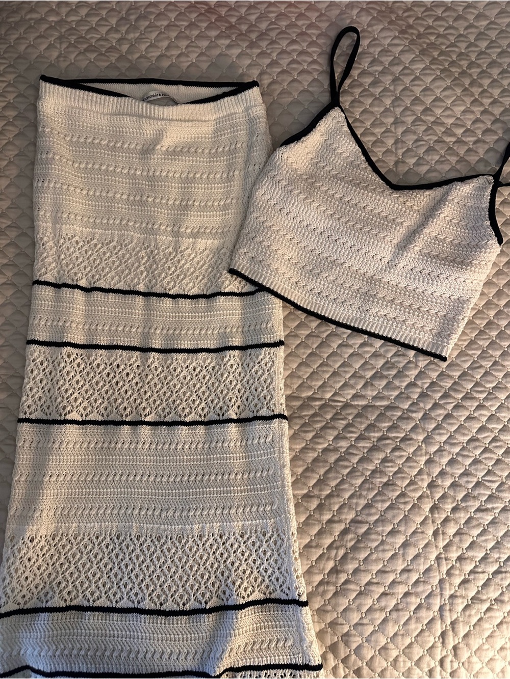 Abercrombie & Fitch White Knit Two-Piece Dress Set with Black Trim